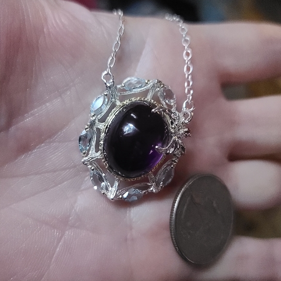 Large Amethyst & Blue Topaz Spiderweb 🕸 & 🕷 necklace Sterling Necklace - Picture 8 of 8